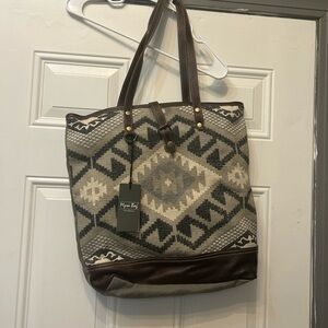 Myra Bag Geometric Brown and Gray Tote